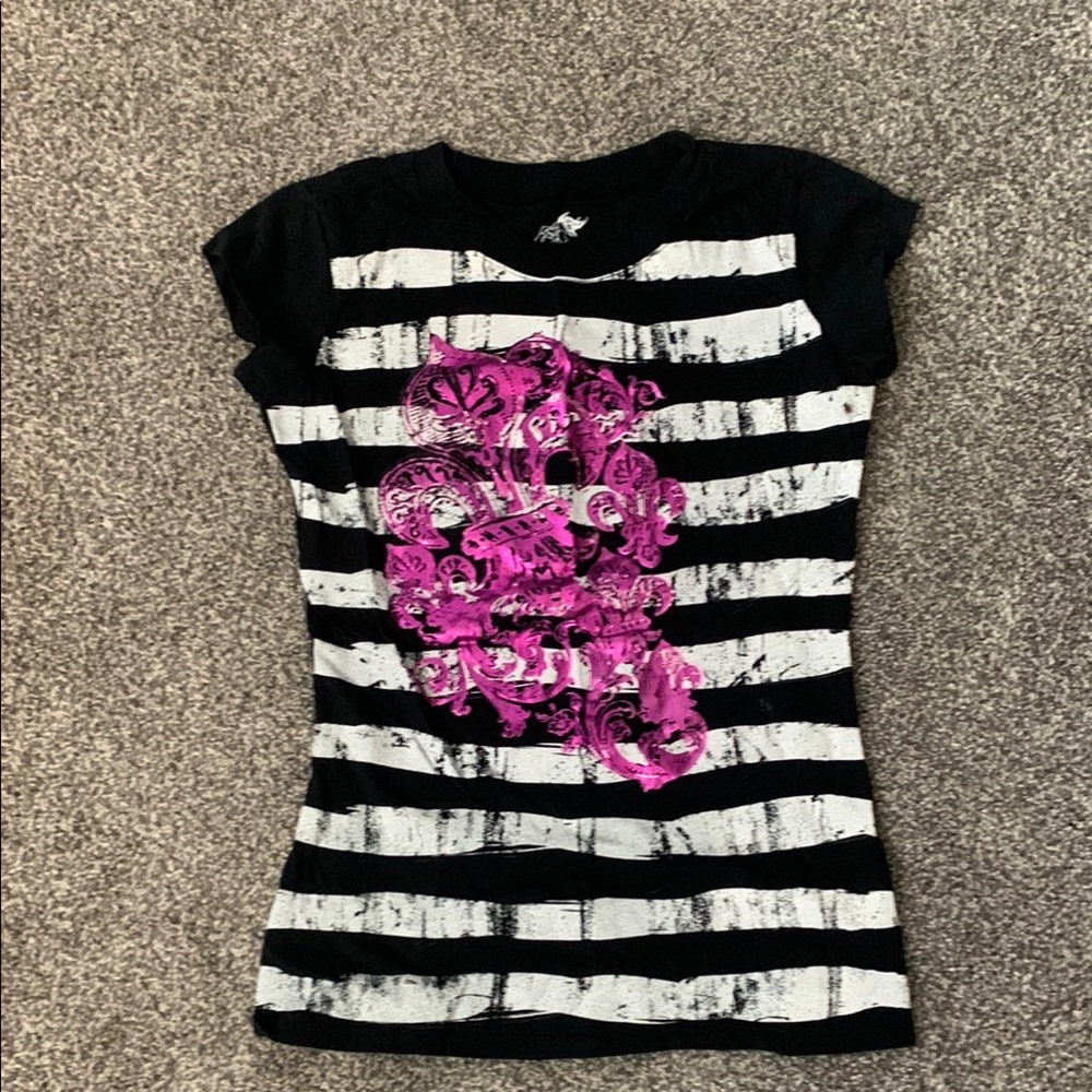 Piper & Blue Black and White Striped Short Sleeve Tee